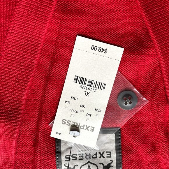 Mens Express Button Down Cardigan Red Knit Sweater Size XL Pockets u - Picture 7 of 8